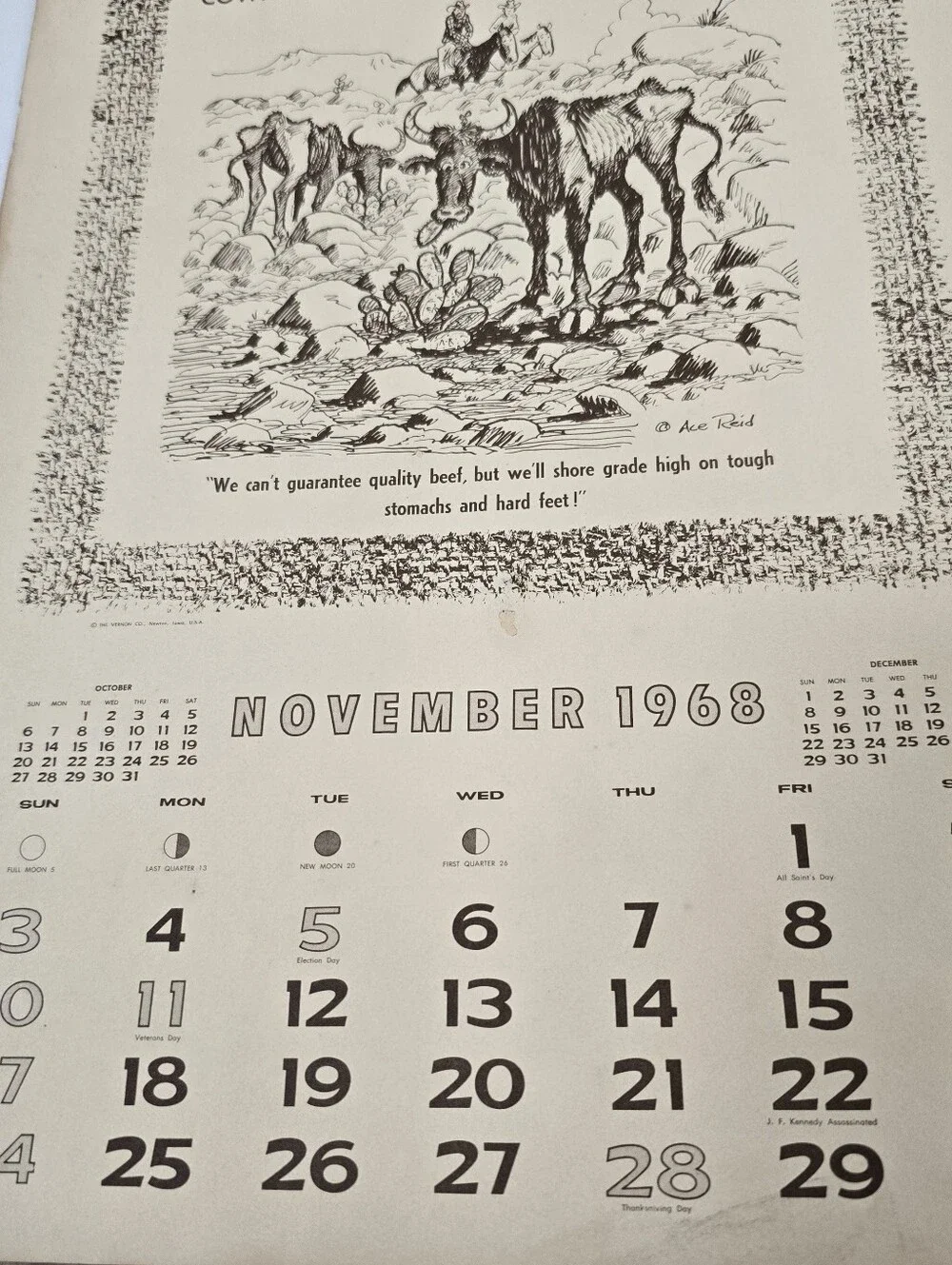 Vintage 1968 Cowboy Calendar Ace Reid Western Ranch Humor Calendar Rustic